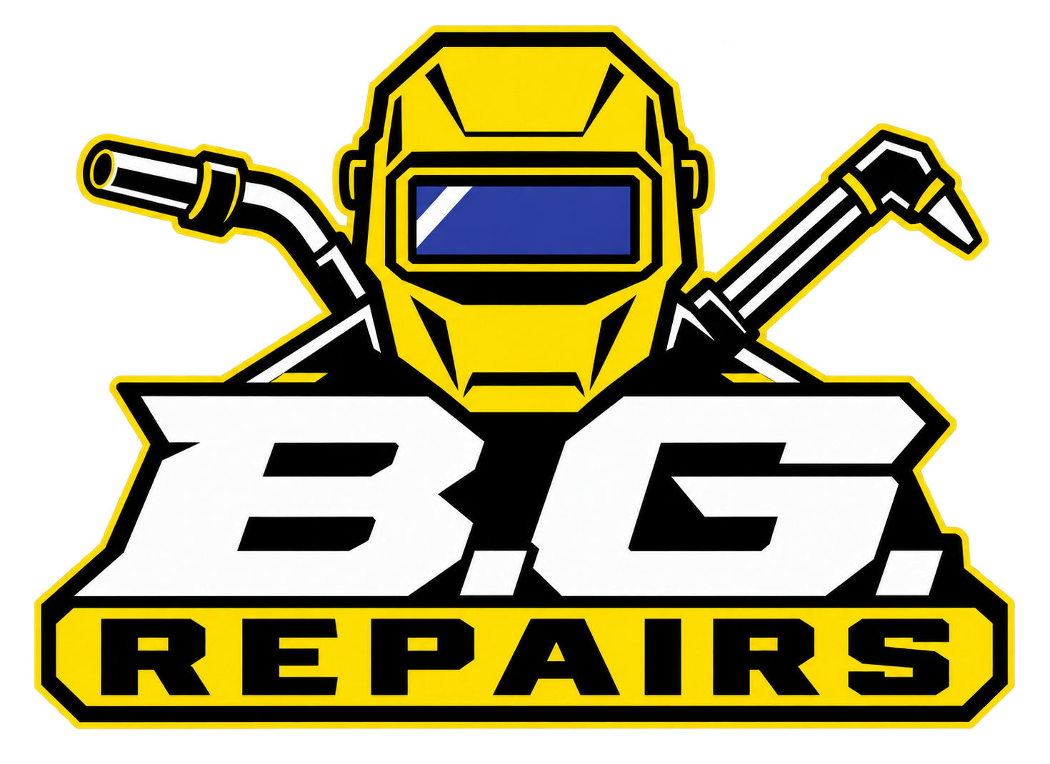 B.G. Repairs welding mask and crossed tools logo